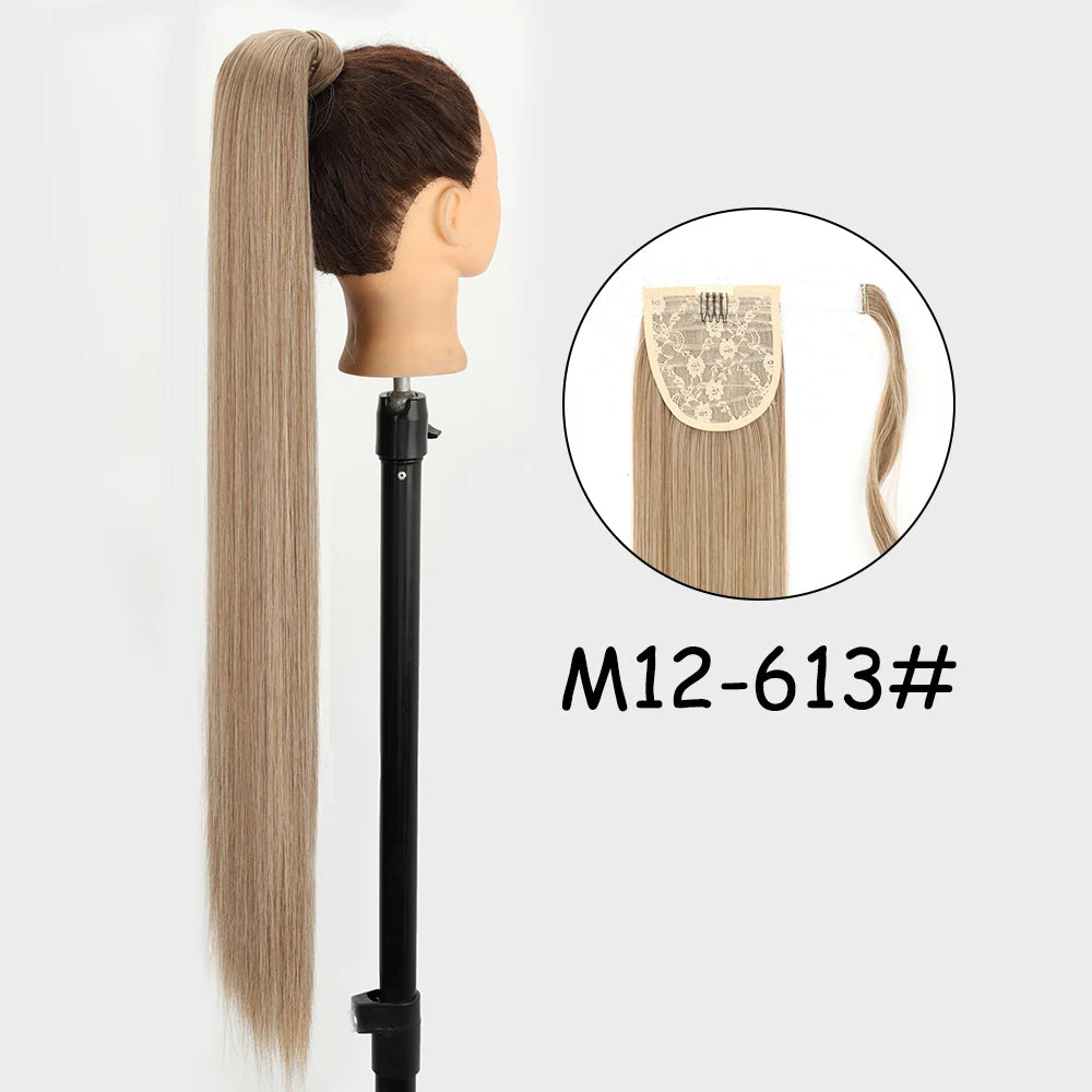 34-Inch (86 cm) Clip-In Synthetic Ponytail Hair Extension — Blonde Wrap-Around Long Straight Hairpiece