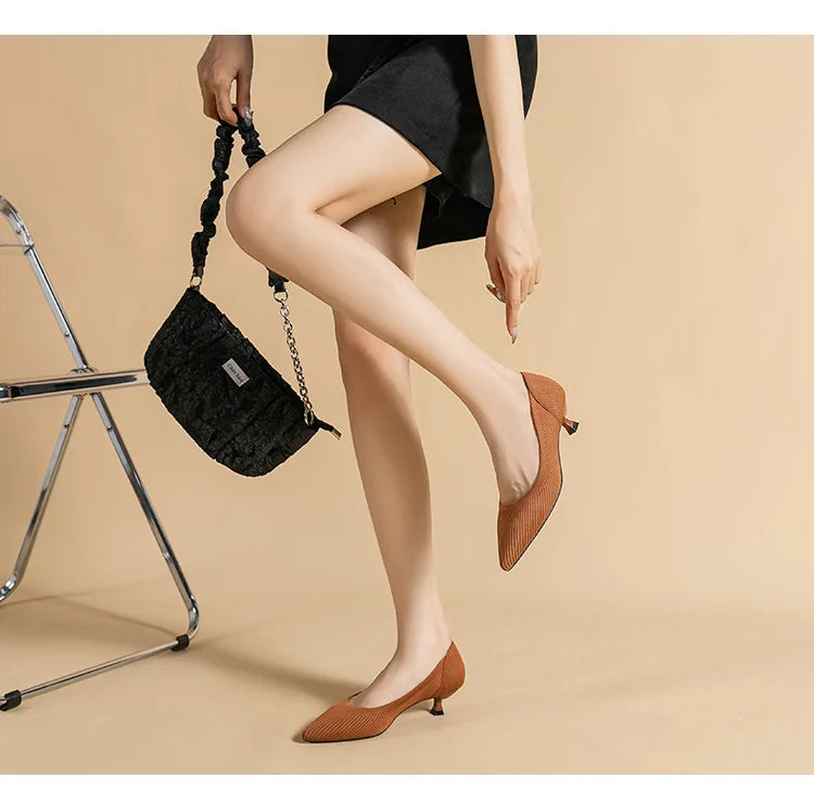 Women's Pointed-Toe Knit Slingback Pumps, Breathable Latex Insole & Anti-Slip Rubber Sole, 3.5 cm (1.38 in) Mid Heel