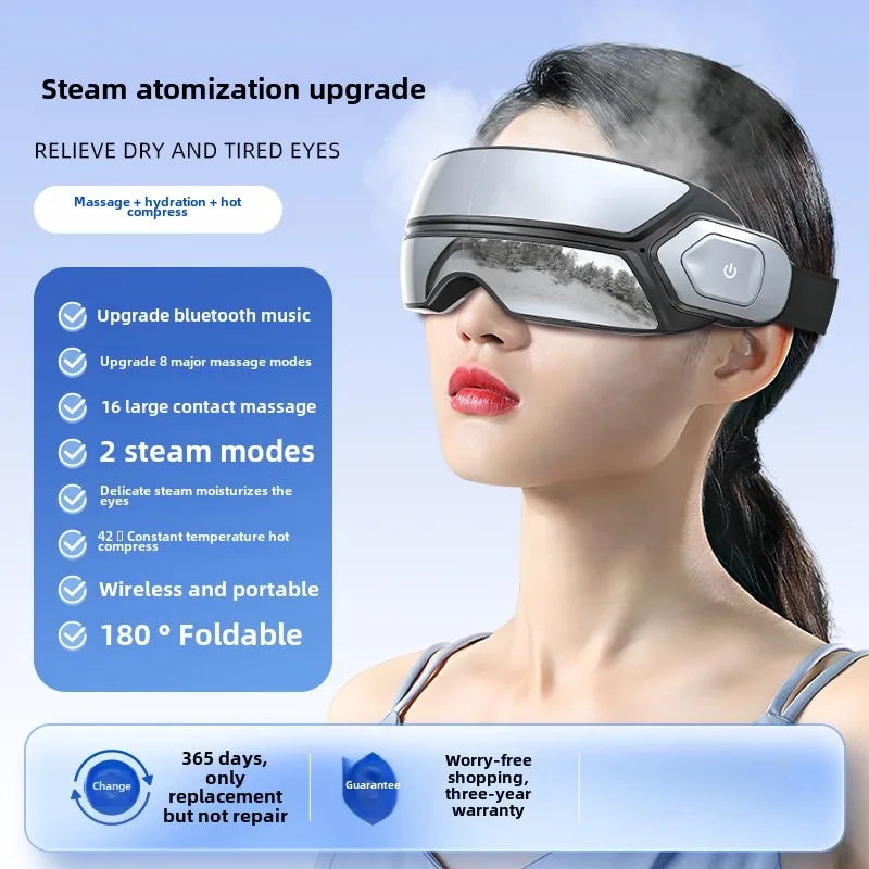 Smart Foldable Atomized Steam Eye Massager with Bone Conduction Bluetooth, Airbag Pressure & Vibration