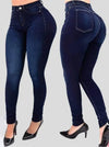 Women's High-Waist Slim Denim Jeans — Figure-Shaping Full-Length Pencil Fit, Medium-Stretch Cotton