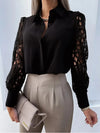 Women’s Lace V-Neck Pullover Blouse Long Sleeve Casual Shirt, Regular Fit with Tatting Trim - Spring/Summer