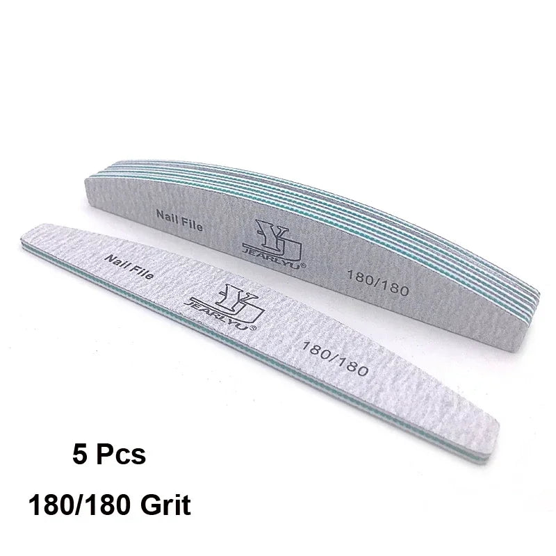 5-Pack Multi-Grit Nail Files 80/100/150/180/240 Grit Acrylic Manicure Buffers with Cuticle Remover, Mixed Colors - 7.0 in (17.8 cm)