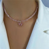 Vintage Zircon Heart Pendant Necklace for Women Boho Geometric Baroque Crystal Chain