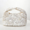 Women’s White Sequin Hobo Bag - Shiny Bucket Evening Clutch for Wedding & Party, Small Polyester-Lined Tote Purse