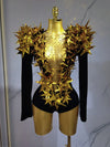 Shiny Black Rhinestone Velvet Long Sleeve Bodysuit for Women, Evening Party Club Stage