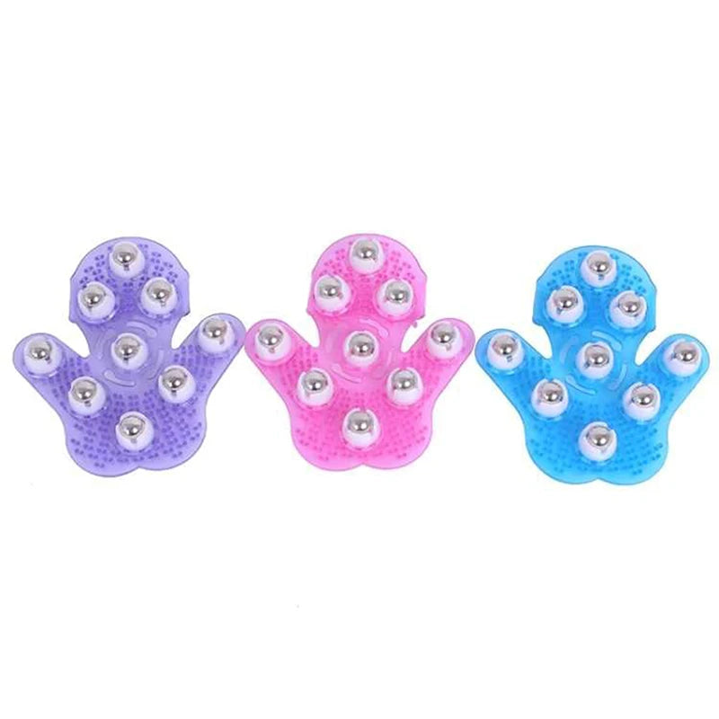 Palm-Shaped Handheld Body Massage Glove with 9 360° Metal Rollers for Muscle Relaxation