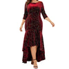 Plus Size Velvet Sequin High-Low Mid-Calf Dress, 3/4 Sleeve Round Neck (XL-XXXL)
