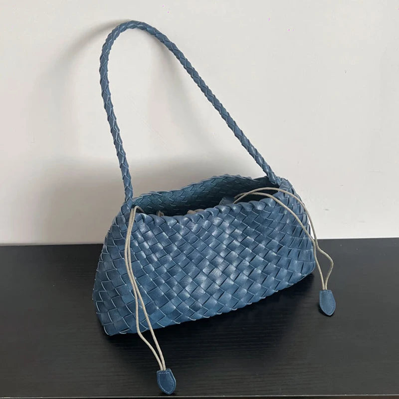 PU Hand-Woven Women's Bucket Shoulder Bag Vegetable Basket Sailboat Style Casual Vacation Handbag
