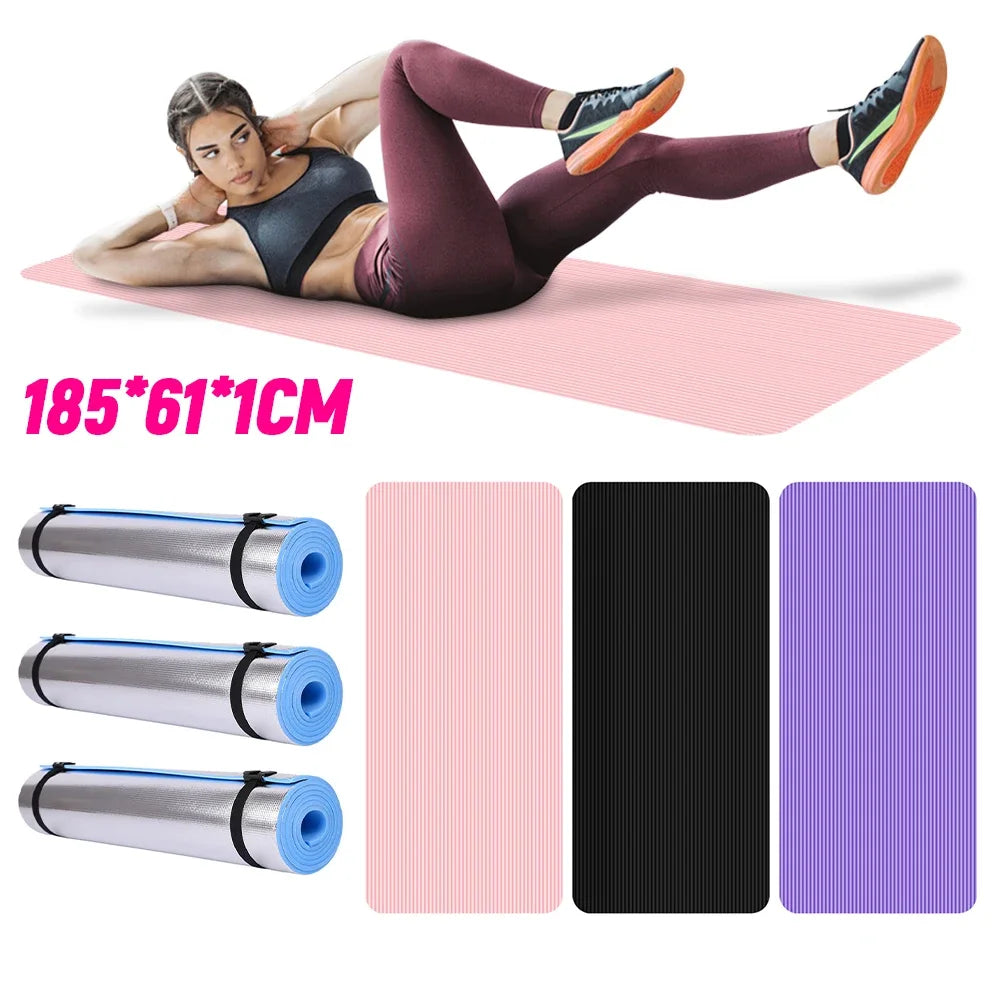 Non-Slip Yoga Mat 10mm Thick 72.8 x 24 in (185 x 61 cm) NBR Pilates Fitness Mat with Carry Strap
