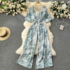 V-Neck Dolman Sleeve Polka Dot High-Waist Wide-Leg Jumpsuit for Women