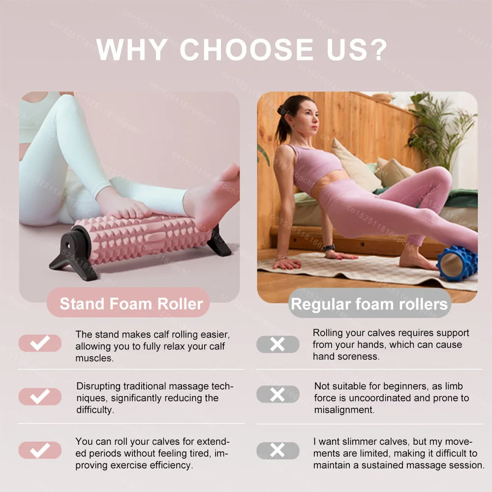 Deep Tissue Foam Roller 16.5 x 4.7 in (42 x 12 cm) with Stand - Non-Slip High-Load Massage Roller for Muscle Relief, Pilates & Yoga
