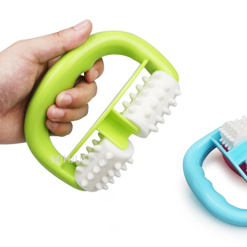 Handheld D-Shaped Double Roller Anti-Cellulite Massager — Slimming Tool for Face, Legs & Body