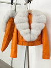 ZMEENNA Women's Faux Leather Moto Jacket with Detachable Faux Fur Collar - Short Warm Winter Coat