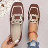 Women's Knitted Slip-On Square Toe Canvas Loafers – Breathable Flat Casual Shoes, Extended Sizes