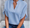 Women's Summer V-Neck Chiffon Blouse - Short Sleeve Loose Casual Office Top, White