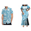 Women's Plus Size Double-Layer Ruffle Sleeve Fishtail Mermaid Maxi Dress, Polynesian Print Ankle-Length