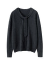 100% Cashmere Ribbon V-Neck Pullover Sweater for Women - Soft French Retro Knit Autumn/Winter