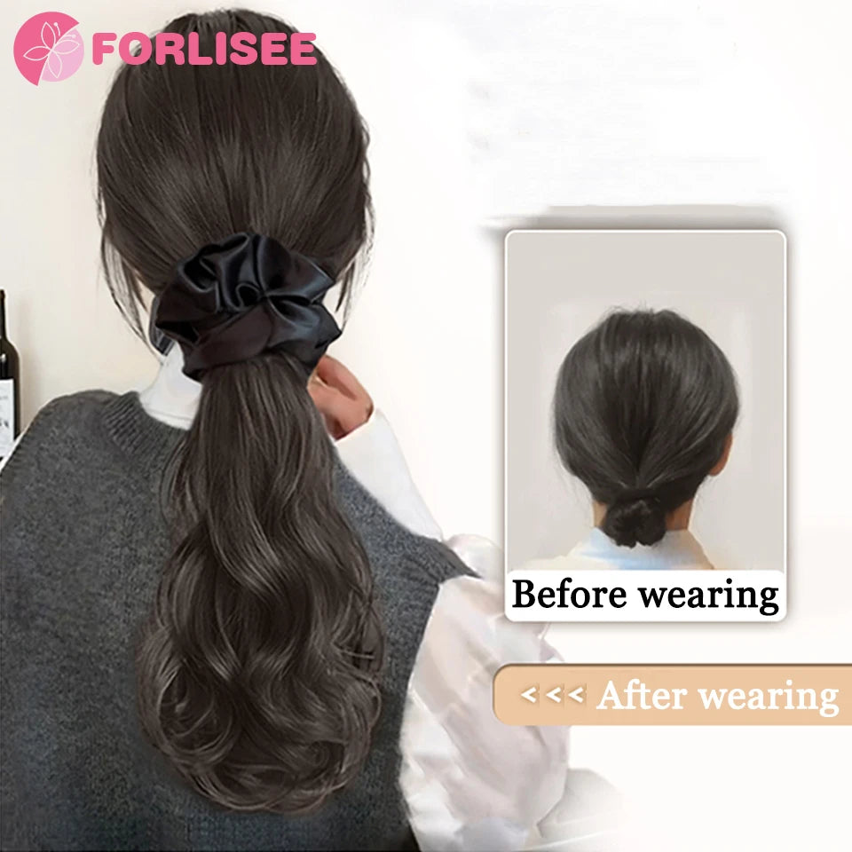 Black Clip-In Curly Ponytail Claw Clip - Synthetic Wavy Layered Low Ponytail Hairpiece