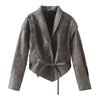 Women's Faux Leather Belted Coat with Fur Trim – Streetwear Elegant Outwear