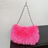 Faux Fur Shoulder Bag for Women – Plush Square Chain Underarm Clutch Evening Handbag