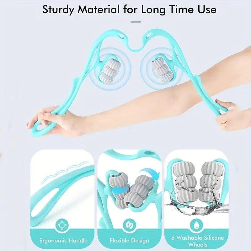 Six-Wheel Cervical Neck Massager Roller – Clip-On Manual Neck, Shoulder & Back Kneading Tool