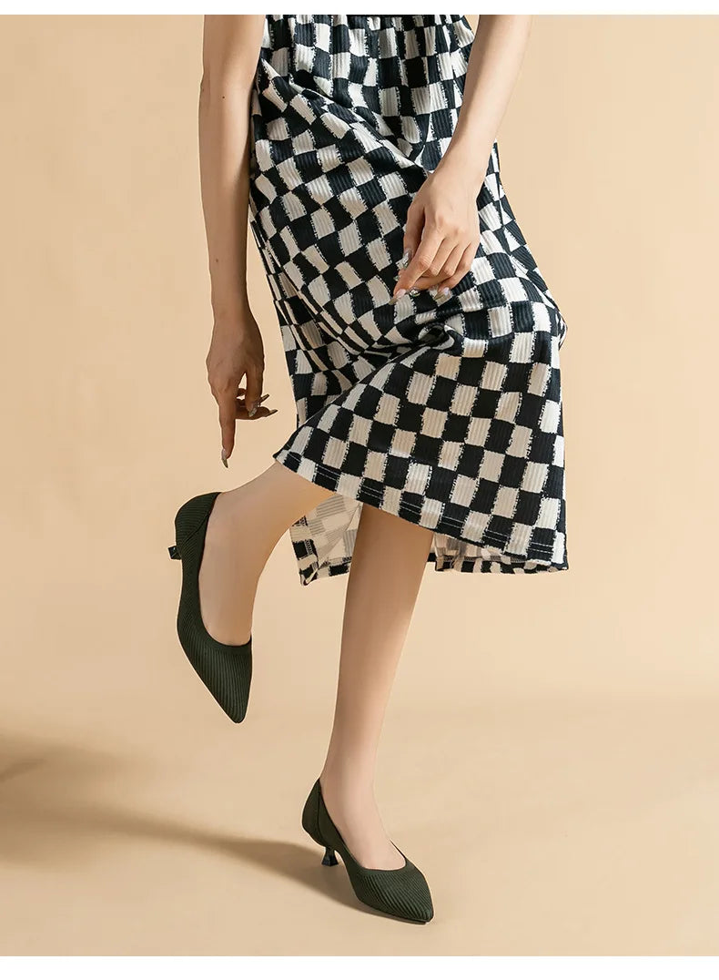 Women's Pointed-Toe Knit Slingback Pumps, Breathable Latex Insole & Anti-Slip Rubber Sole, 3.5 cm (1.38 in) Mid Heel