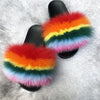 Real Fox Fur Slides for Women Luxury Furry Flat Slide Sandals
