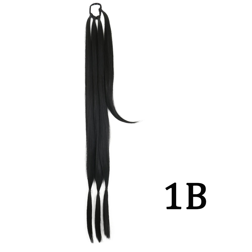 DIY Heat-Resistant Synthetic Boxing Braid Ponytail Extension - Silky Straight 160g (Black/Brown)