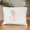 Ballet Girls A-Z Initial Canvas Makeup Pouch – Floral Cosmetic Organizer Clutch (22 x 14 cm / 8.7 x 5.5 in) – Travel & Bridesmaid Gift