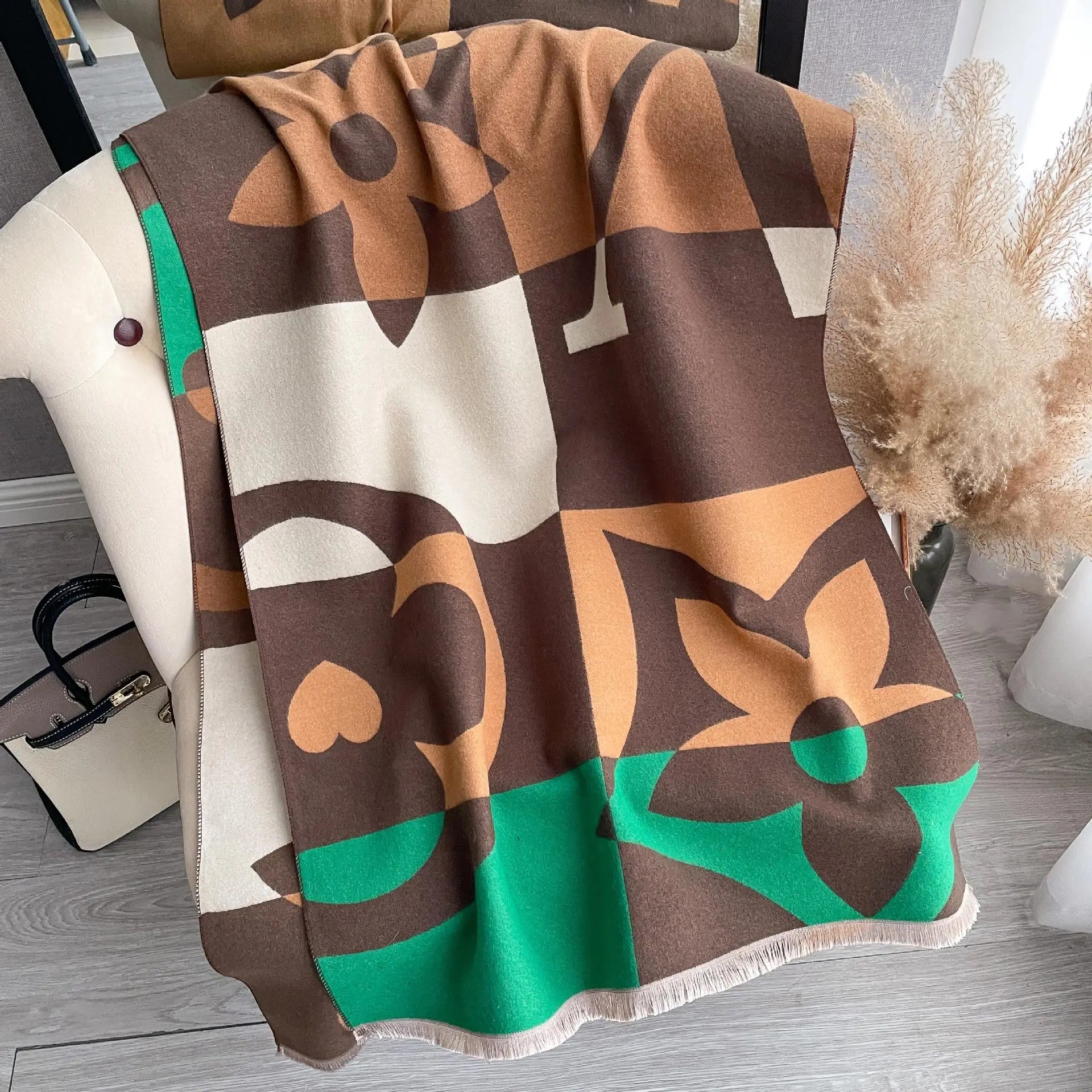Women's Soft Cashmere Pashmina Scarf 180 x 65 cm (71 x 25.6 in) Plaid Horse Print Tassel Wrap Shawl