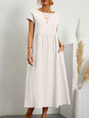 Women's Cotton-Linen Maxi Dress, Short Sleeve O-Neck Loose Sundress with Pockets, Vintage Harajuku Y2K