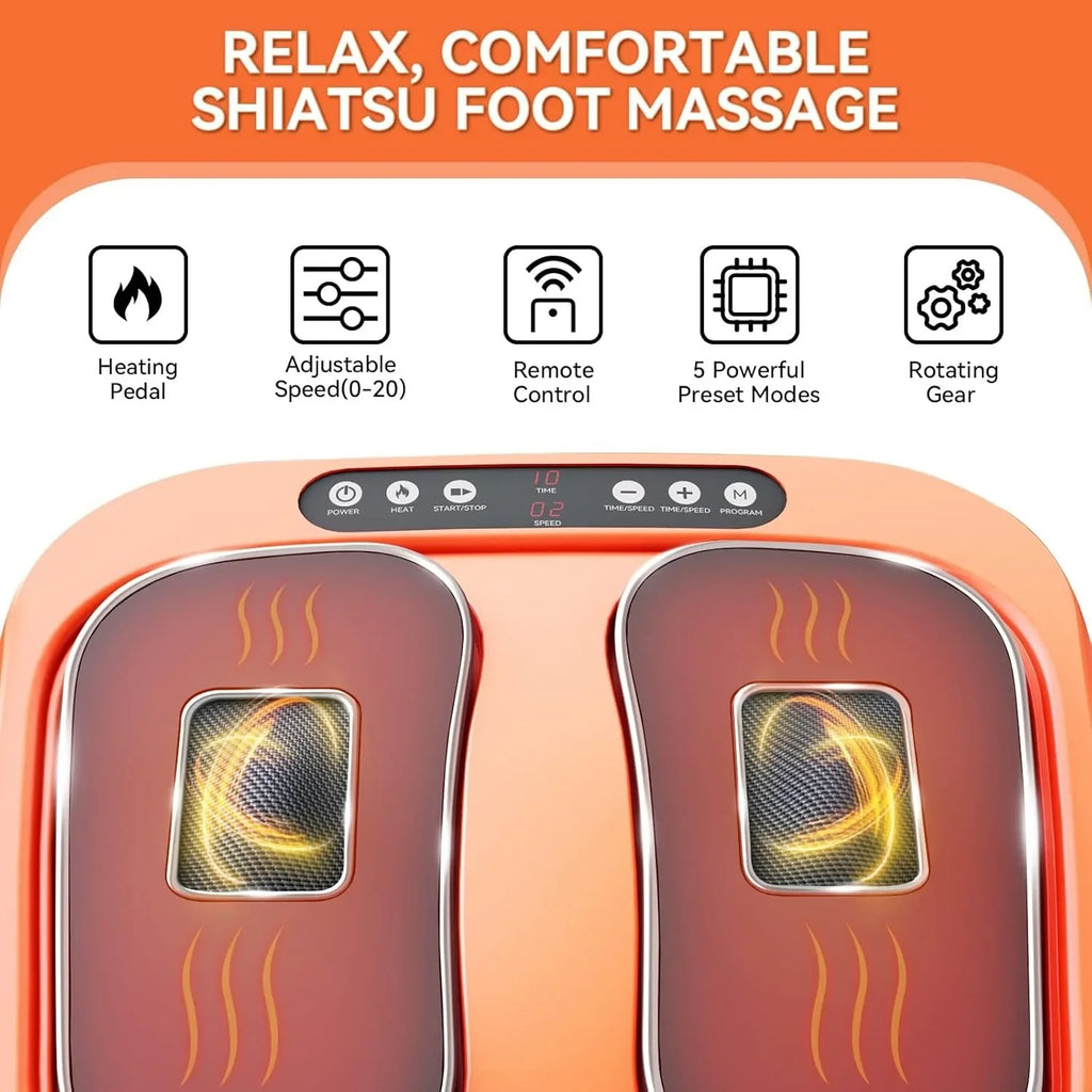 Foot Massager with Heat & Shiatsu - Deep Kneading Vibration, Remote Control, Relieves Plantar Fasciitis & Neuropathy