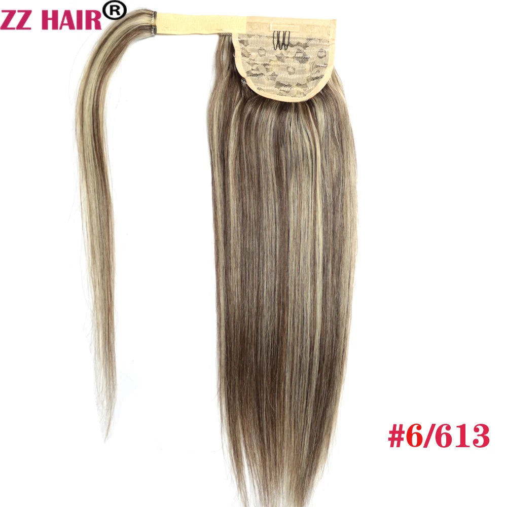 ZZHAIR 100% Human Remy Clip-In Wrap-Around Ponytail 16-26 in (40-66 cm) 140g Machine-Made Straight