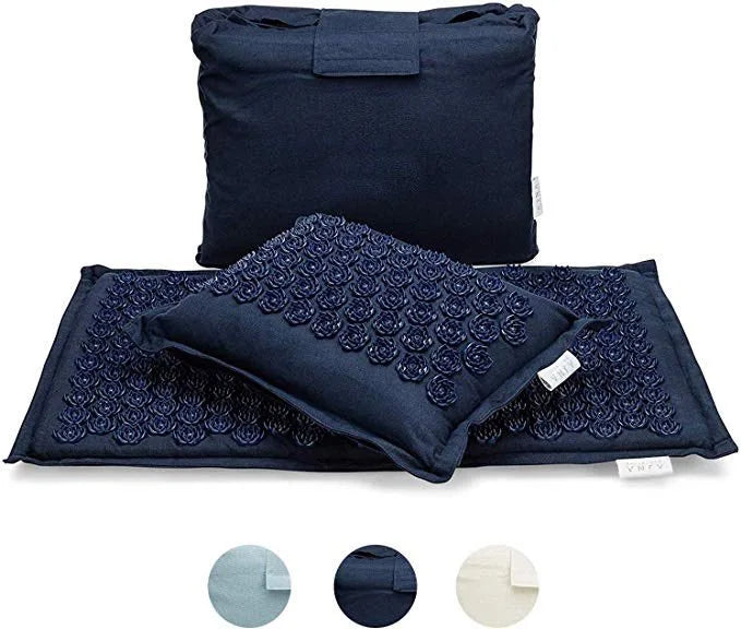 Lotus Spike Acupressure Mat Set with Pillow & Carry Bag – Coir Linen Cushion 74 x 44 cm (29 x 17 in) + Pillow 38 x 25 cm (15 x 10 in) for Yoga, Massage & Relaxation