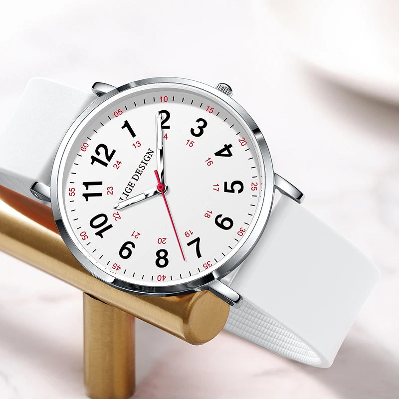 LIGE Women's Silicone Watch - 41mm Luminous Dial, 20mm Band, 3ATM Water-Resistant Casual Dress Quartz Wristwatch