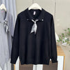 Plus Size Peter Pan Collar Bow-Tie Knitted Sweater Pullover - Women's Casual Long Sleeve (Up to 4XL)