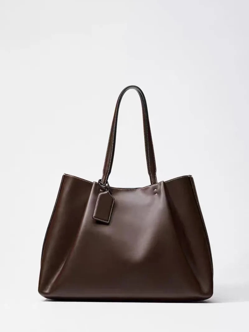 Large Ruched PU Leather Shoulder & Crossbody Bag - Bucket Tote Clutch (32 x 45 x 17 cm / 12.6 x 17.7 x 6.7 in)