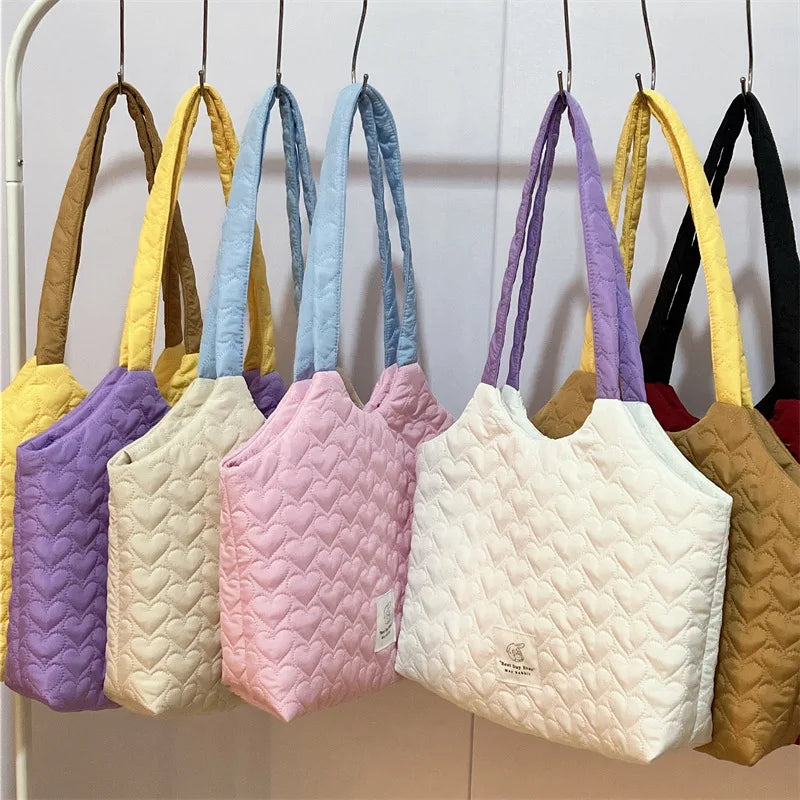Quilted Love Women's Large Capacity Shoulder Tote Bag - Solid Color Casual Book Bag