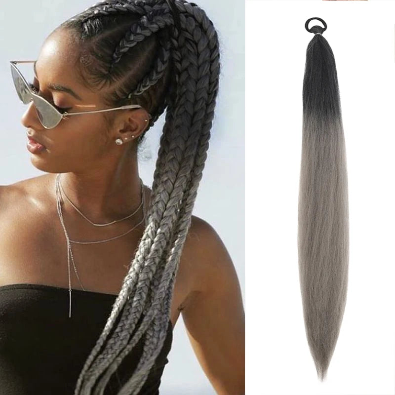Women's Long Straight Ponytail Wig Extension - High-Temp Fiber, Festive & Braidable (1 Piece)