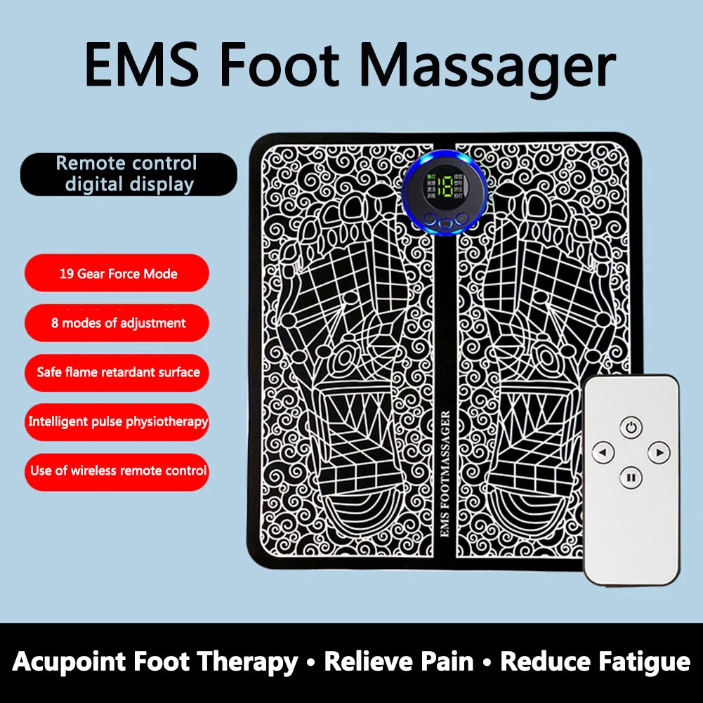 EMS Foot Circulation Massager – USB Rechargeable Portable Foot Massage Mat with 8 Modes & Remote, EMS Muscle Stimulator for Legs & Feet