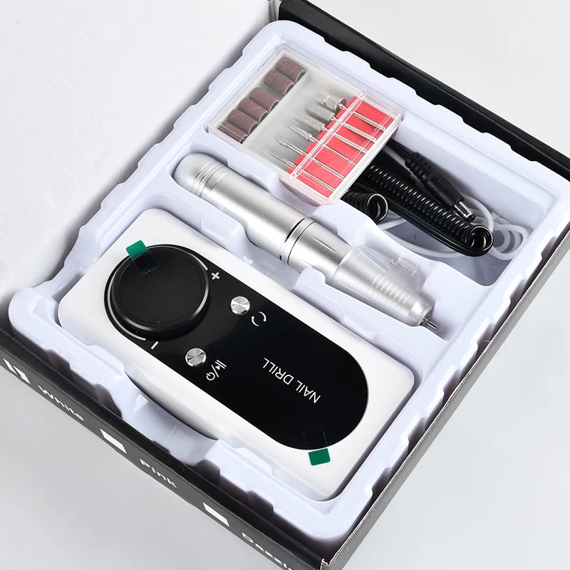 45000 RPM Rechargeable Electric Nail Drill Kit — Portable Nail File with LCD, 2600mAh Battery, 6 Bits & 6 Sanding Bands