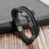 Men's Multi-Layer Woven Leather Bracelet with Alloy Magnetic Buckle - Punk Style, 19/21/23 cm (7.5/8.3/9.1 in)