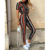 Women's Printed Belted Button-Front Collared Jumpsuit – Casual Office Capri (Ankle-Length)