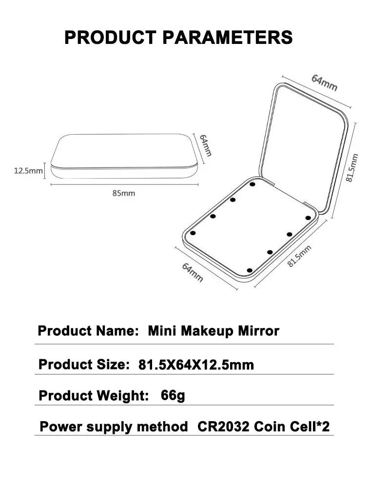 Mini LED Portable Foldable Pocket Makeup Mirror 1X/2X Magnifying Vanity Mirror