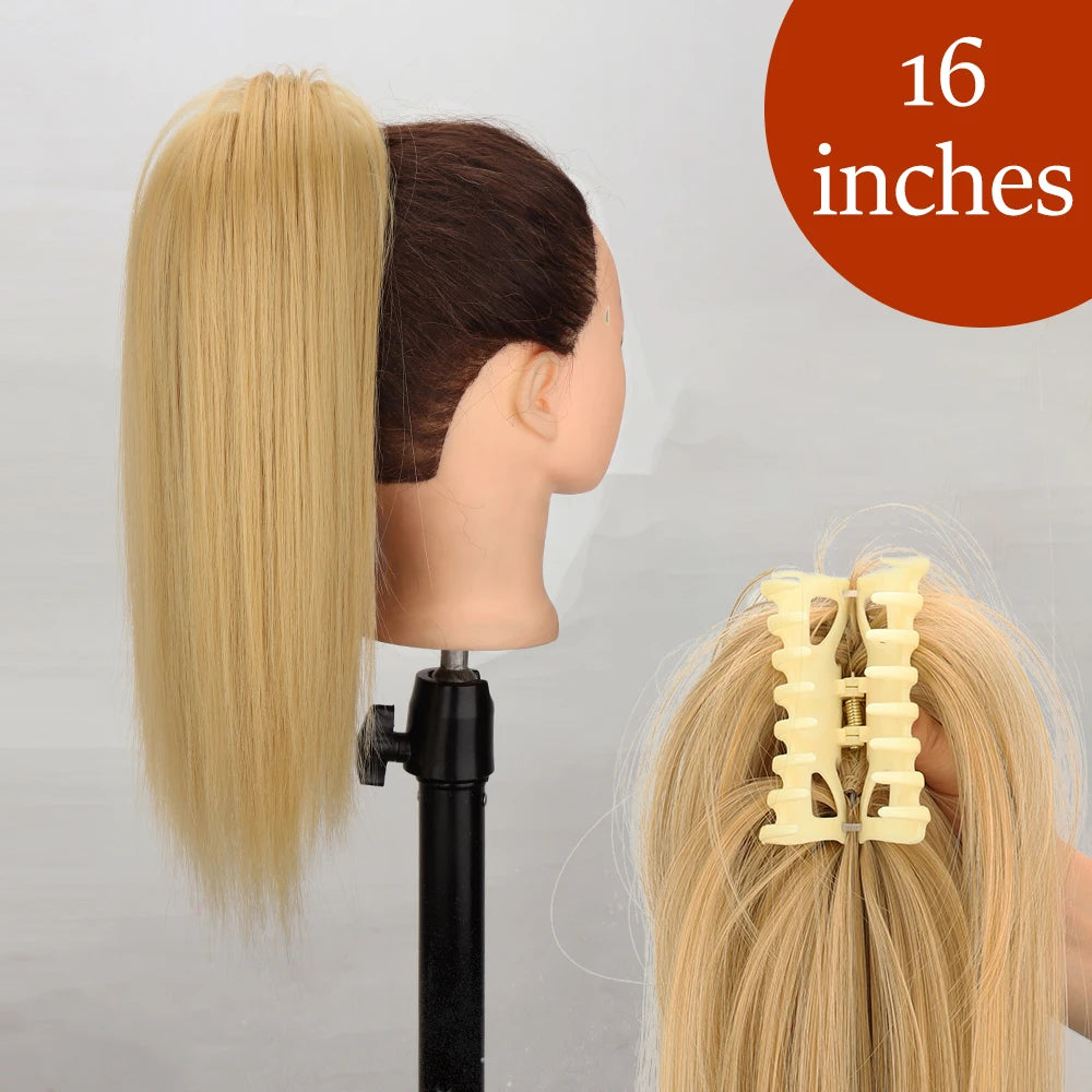 34-Inch (86 cm) Clip-In Synthetic Ponytail Hair Extension — Blonde Wrap-Around Long Straight Hairpiece