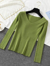 Women V-Neck Knitted Pullover Sweater — Slim Fit Long Sleeve One Size Autumn/Winter