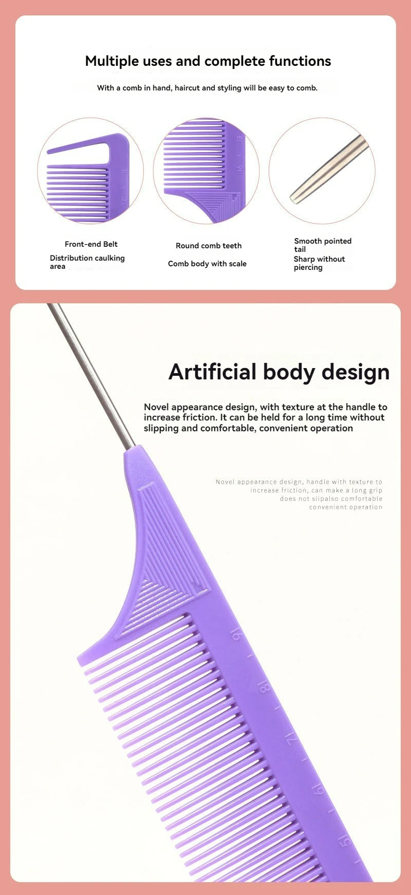 3-Piece Hair Comb & Eyebrow Brush Set - Tail Comb, 3-Row Detangling Comb, Steel Pin Tail Comb