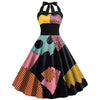 Sally Patchwork Dress - Spaghetti Strap V-Neck Backless Knee-Length Cosplay Costume for Women, Halloween Party