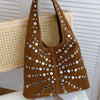 Women's Punk Metal Rivet PU Suede Bucket Shoulder Bag Underarm Tote Motorcycle Chic