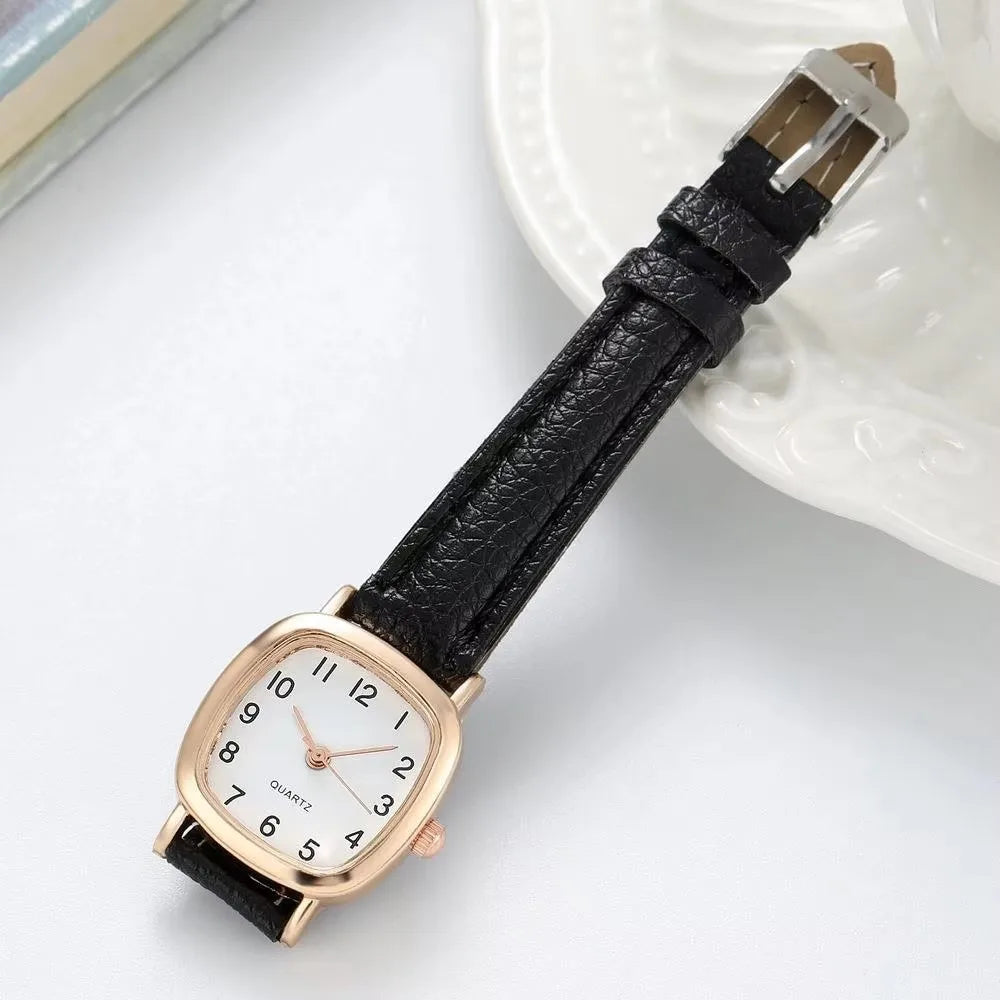 Women's Square Vintage Small Dial Quartz Watch with Leather Strap - Roman Numerals, Casual Fashion